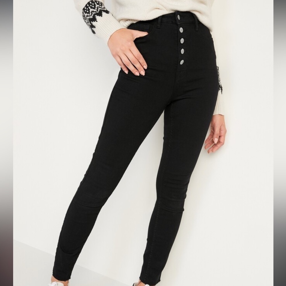 Old Navy Rockstar Skinny Jeans Ripped Knee Black Wash - Picture 2 of 9